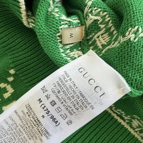 NWT Gucci Logo Intarsia Monogrammed Cardigan Sz M Green GG - Picture 7 of 8